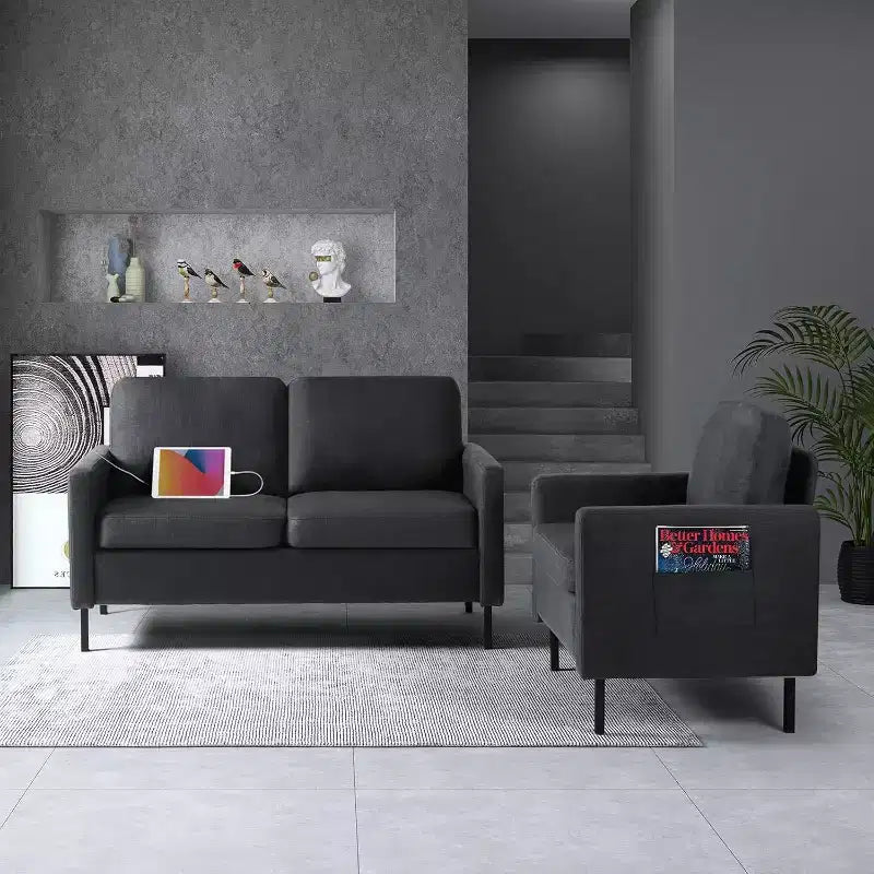 TYBOATLE Juego de Muebles de Sala de Estar de 3 Piezas con USB, Sofá Moderno de 3 Plazas, Sofá de Dos Plazas y Sillón para Espacios Pequeños