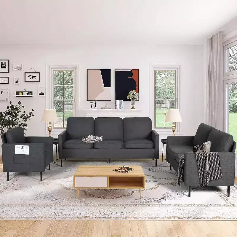 TYBOATLE Juego de Muebles de Sala de Estar de 3 Piezas con USB, Sofá Moderno de 3 Plazas, Sofá de Dos Plazas y Sillón para Espacios Pequeños