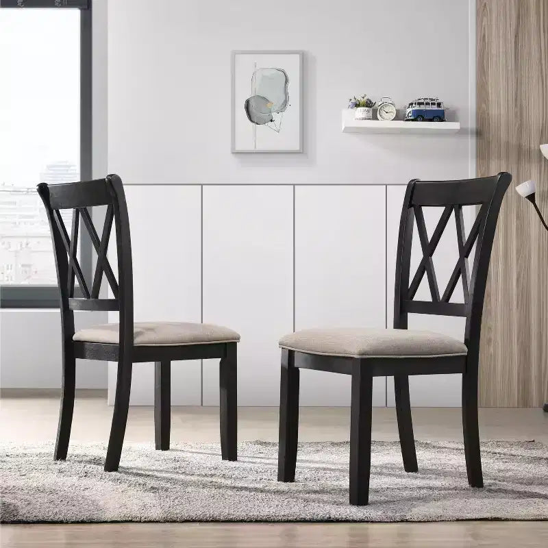 Sillas de comedor tapizadas Okak de estilo Mid-Century, juego de 2, sillas auxiliares de cocina de madera maciza con respaldo único para comedor/sala de estar