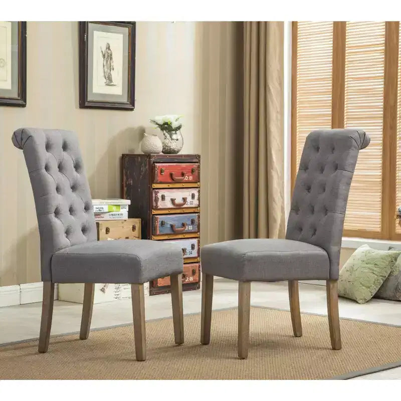 Sillas de comedor Okak modernas de madera maciza con respaldo capitoné, juego de 2, sillas auxiliares de cocina tapizadas con patas de madera natural para sala de estar