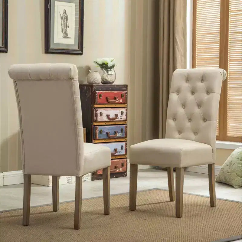 Sillas de comedor Okak modernas de madera maciza con respaldo capitoné, juego de 2, sillas auxiliares de cocina tapizadas con patas de madera natural para sala de estar