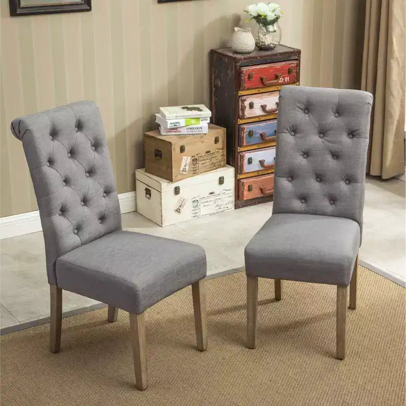 Sillas de comedor Okak modernas de madera maciza con respaldo capitoné, juego de 2, sillas auxiliares de cocina tapizadas con patas de madera natural para sala de estar