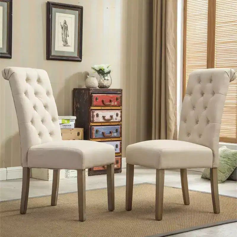 Sillas de comedor Okak modernas de madera maciza con respaldo capitoné, juego de 2, sillas auxiliares de cocina tapizadas con patas de madera natural para sala de estar