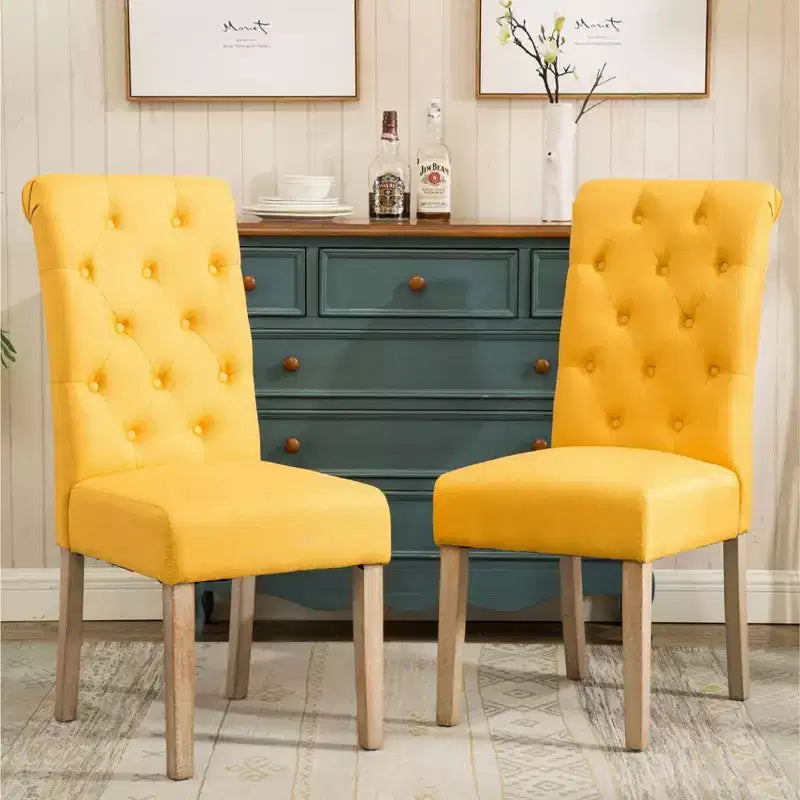Sillas de comedor Okak modernas de madera maciza con respaldo capitoné, juego de 2, sillas auxiliares de cocina tapizadas con patas de madera natural para sala de estar