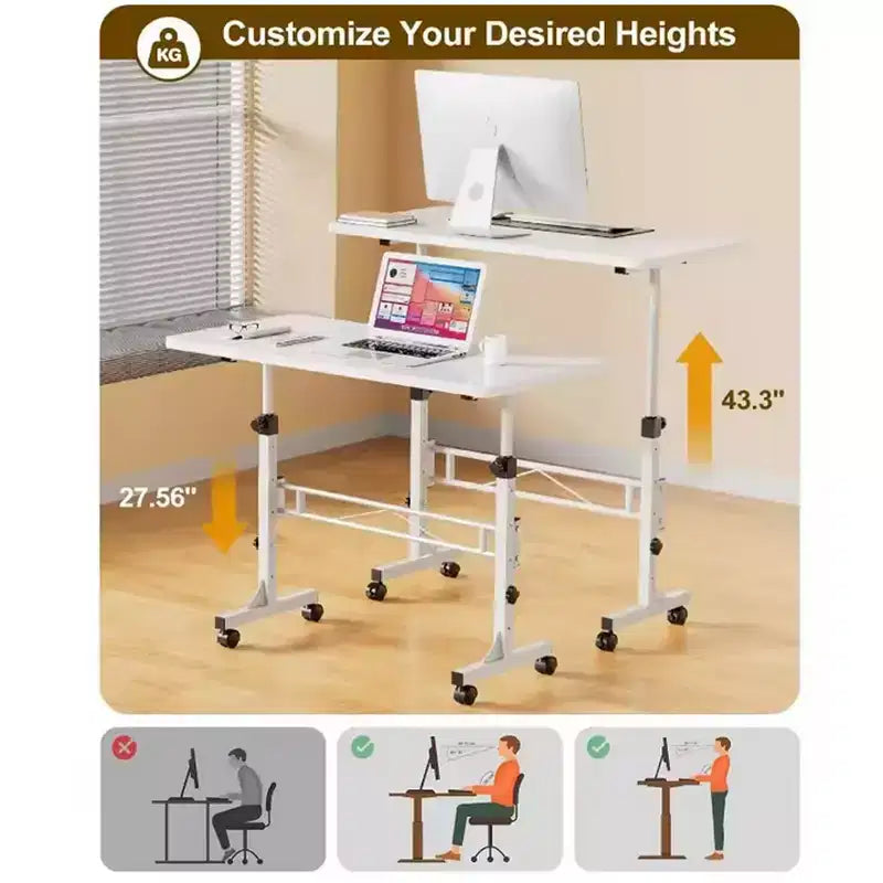 Escritorio de pie móvil de altura ajustable, escritorio de pie pequeño con ruedas, mesa portátil para portátil, escritorio de ordenador de pie ajustable en altura para oficina en casa