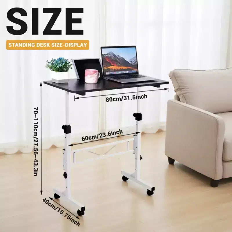 Escritorio de pie móvil de altura ajustable, escritorio de pie pequeño con ruedas, mesa portátil para portátil, escritorio de ordenador de pie ajustable en altura para oficina en casa