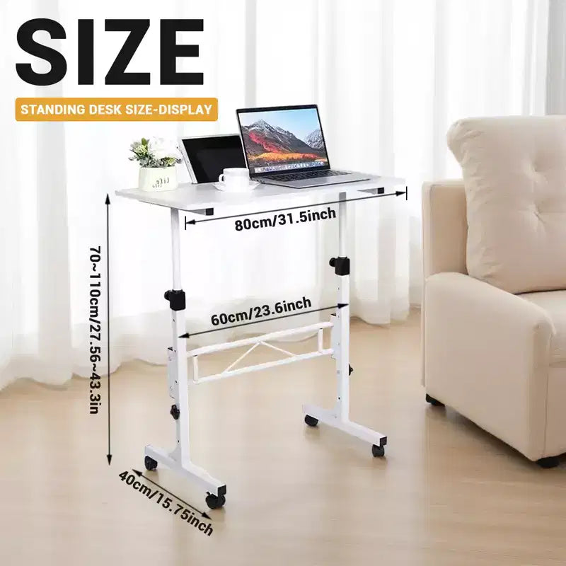 Escritorio de pie móvil de altura ajustable, escritorio de pie pequeño con ruedas, mesa portátil para portátil, escritorio de ordenador de pie ajustable en altura para oficina en casa