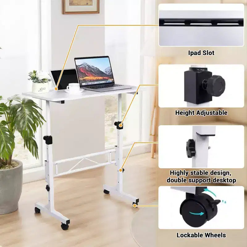 Escritorio de pie móvil de altura ajustable, escritorio de pie pequeño con ruedas, mesa portátil para portátil, escritorio de ordenador de pie ajustable en altura para oficina en casa