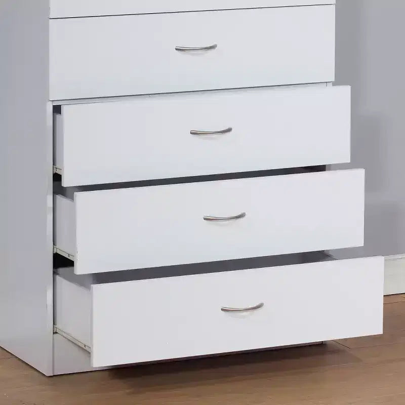 Cómoda moderna Okak Sleek de 5 cajones con rieles metálicos silenciosos y cerradura superior de metal para ropa
