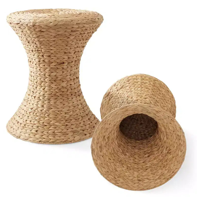 Mesa auxiliar de reloj de arena Casafield - Natural, mesa auxiliar de jacinto de agua, mesa auxiliar de mimbre bohemio trenzado para sala de estar, dormitorio, recibidor