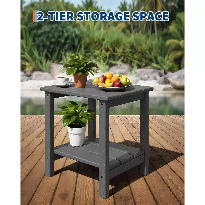 Mesa Auxiliar de HDPE con Tablero de 4 Piezas y Estante Inferior de Almacenamiento de 3 Piezas