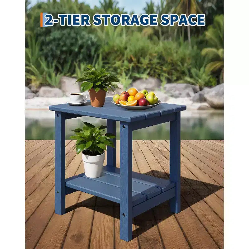Mesa Auxiliar de HDPE con Tablero de 4 Piezas y Estante Inferior de Almacenamiento de 3 Piezas