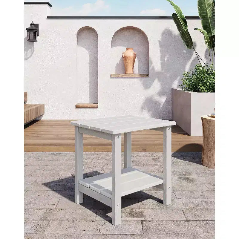Mesa Auxiliar de HDPE con Tablero de 4 Piezas y Estante Inferior de Almacenamiento de 3 Piezas