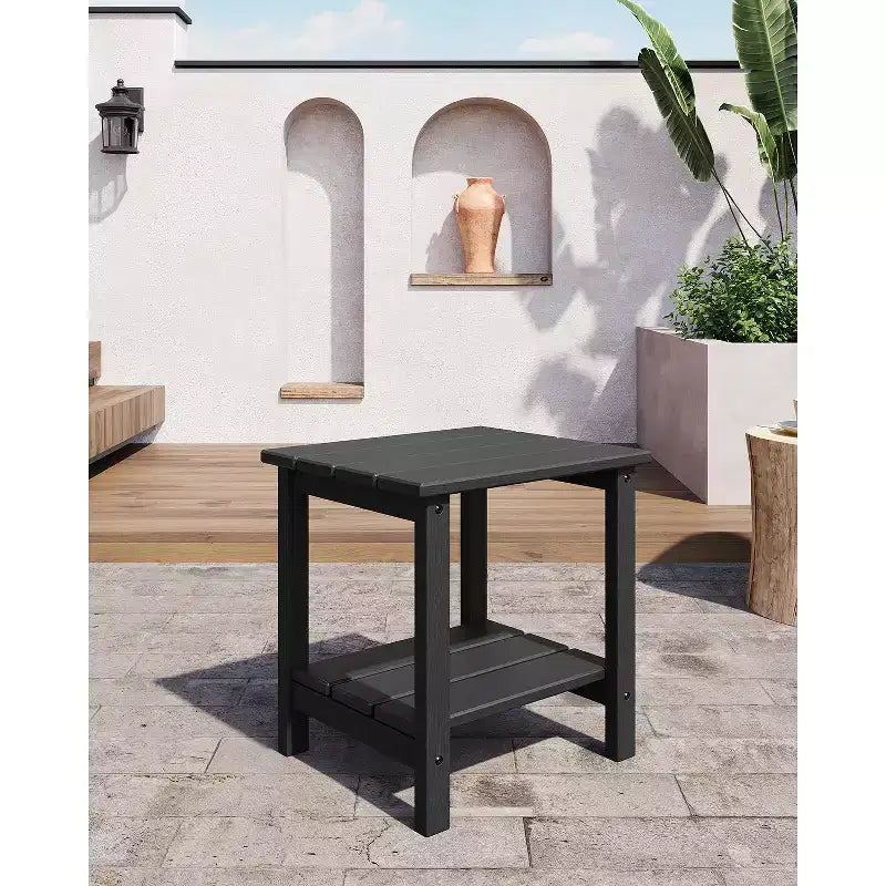 Mesa Auxiliar de HDPE con Tablero de 4 Piezas y Estante Inferior de Almacenamiento de 3 Piezas