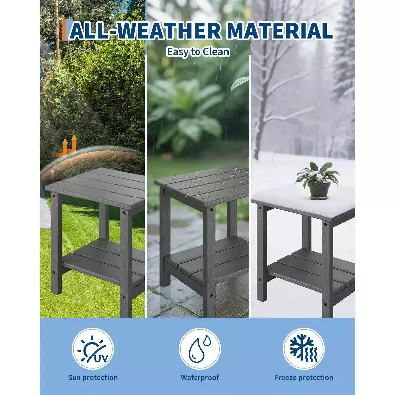 Mesa Auxiliar de HDPE con Tablero de 4 Piezas y Estante Inferior de Almacenamiento de 3 Piezas