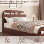 Estructura de cama individual, camas de madera con cabecero de almacenamiento y pie de cama elevado para niños, cama de plataforma baja de suelo para dormitorio, sin necesidad de somier