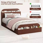 Estructura de cama individual, camas de madera con cabecero de almacenamiento y pie de cama elevado para niños, cama de plataforma baja de suelo para dormitorio, sin necesidad de somier