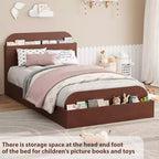 Estructura de cama individual, camas de madera con cabecero de almacenamiento y pie de cama elevado para niños, cama de plataforma baja de suelo para dormitorio, sin necesidad de somier