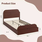 Estructura de cama individual, camas de madera con cabecero de almacenamiento y pie de cama elevado para niños, cama de plataforma baja de suelo para dormitorio, sin necesidad de somier