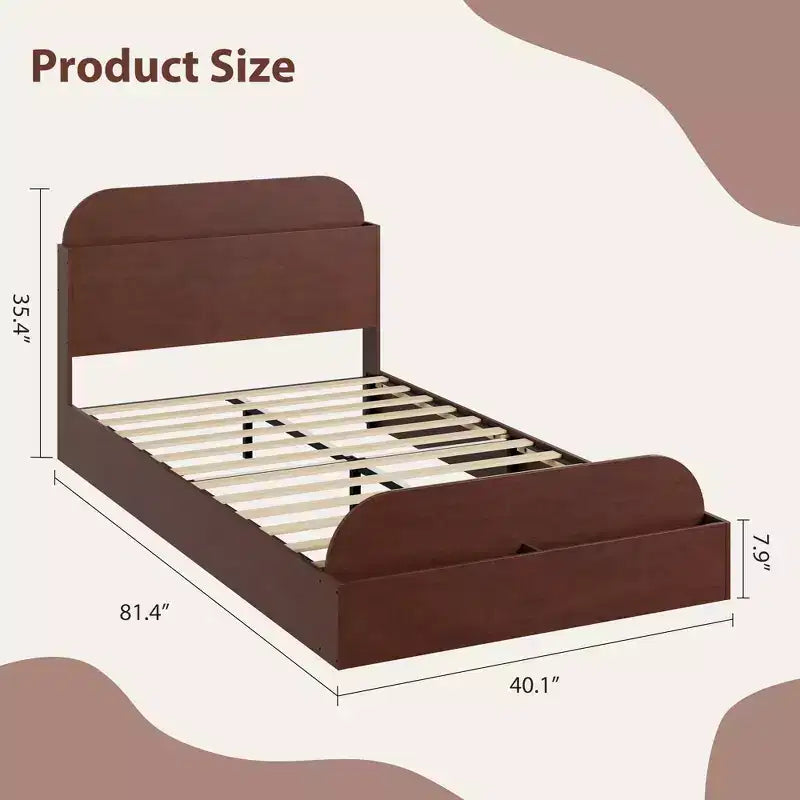 Estructura de cama individual, camas de madera con cabecero de almacenamiento y pie de cama elevado para niños, cama de plataforma baja de suelo para dormitorio, sin necesidad de somier