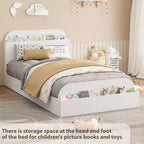 Estructura de cama individual, camas de madera con cabecero de almacenamiento y pie de cama elevado para niños, cama de plataforma baja de suelo para dormitorio, sin necesidad de somier