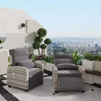 Tumbona reclinable para exteriores, tumbona de ratán para patio con bomba de aire, respaldo y reposapiés ajustables, reclinación de 150 grados, tumbona de mimbre para patio, gris