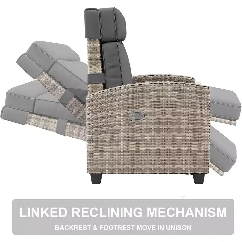 Tumbona reclinable para exteriores, tumbona de ratán para patio con bomba de aire, respaldo y reposapiés ajustables, reclinación de 150 grados, tumbona de mimbre para patio, gris