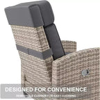 Tumbona reclinable para exteriores, tumbona de ratán para patio con bomba de aire, respaldo y reposapiés ajustables, reclinación de 150 grados, tumbona de mimbre para patio, gris