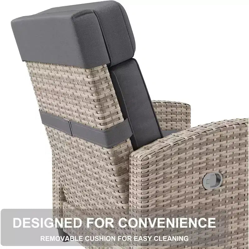 Tumbona reclinable para exteriores, tumbona de ratán para patio con bomba de aire, respaldo y reposapiés ajustables, reclinación de 150 grados, tumbona de mimbre para patio, gris