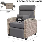 Tumbona reclinable para exteriores, tumbona de ratán para patio con bomba de aire, respaldo y reposapiés ajustables, reclinación de 150 grados, tumbona de mimbre para patio, gris