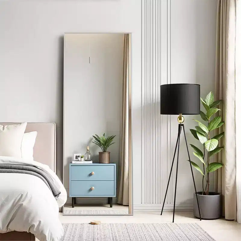 PexFix espejo de pared de cuerpo entero rectangular con marco de metal, de 53,34 cm de ancho x 162,56 cm de alto, espejo de pie en color plateado