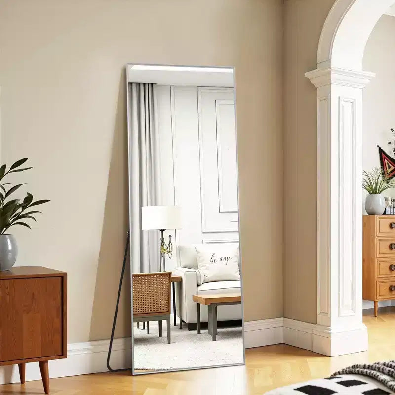 PexFix espejo de pared de cuerpo entero rectangular con marco de metal, de 53,34 cm de ancho x 162,56 cm de alto, espejo de pie en color plateado