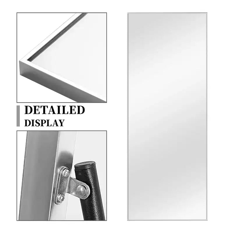 PexFix espejo de pared de cuerpo entero rectangular con marco de metal, de 53,34 cm de ancho x 162,56 cm de alto, espejo de pie en color plateado
