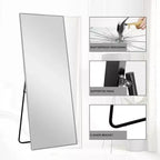 PexFix espejo de pared de cuerpo entero rectangular con marco de metal, de 53,34 cm de ancho x 162,56 cm de alto, espejo de pie en color plateado