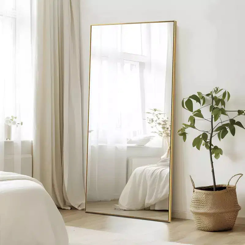 PexFix 59x28 Aluminum Fine Edge Right Angle Rectangle Full Length Mirror-With Stand