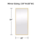 PexFix 59x28 Espejo de cuerpo entero rectangular de ángulo recto con borde fino de aluminio y soporte
