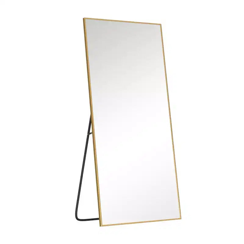 PexFix 59x28 Espejo de cuerpo entero rectangular de ángulo recto con borde fino de aluminio y soporte