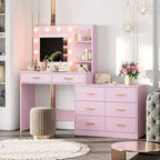 Tocador de maquillaje de 61 pulgadas con espejo y luces, tocador con 8 cajones de almacenamiento amplios y 3 modos de iluminación con brillo ajustable para dormitorio