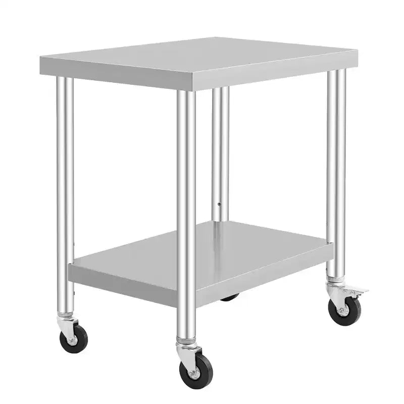 Mesa de Trabajo de Acero Inoxidable con Ruedas - Mesa de Preparación Comercial con Estante Ajustable, Capacidad de 300 lb