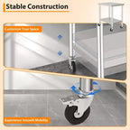 Mesa de Trabajo de Acero Inoxidable con Ruedas - Mesa de Preparación Comercial con Estante Ajustable, Capacidad de 300 lb
