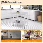 Mesa de Trabajo de Acero Inoxidable con Ruedas - Mesa de Preparación Comercial con Estante Ajustable, Capacidad de 300 lb