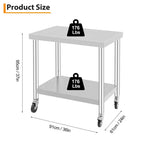 Mesa de Trabajo de Acero Inoxidable con Ruedas - Mesa de Preparación Comercial con Estante Ajustable, Capacidad de 300 lb