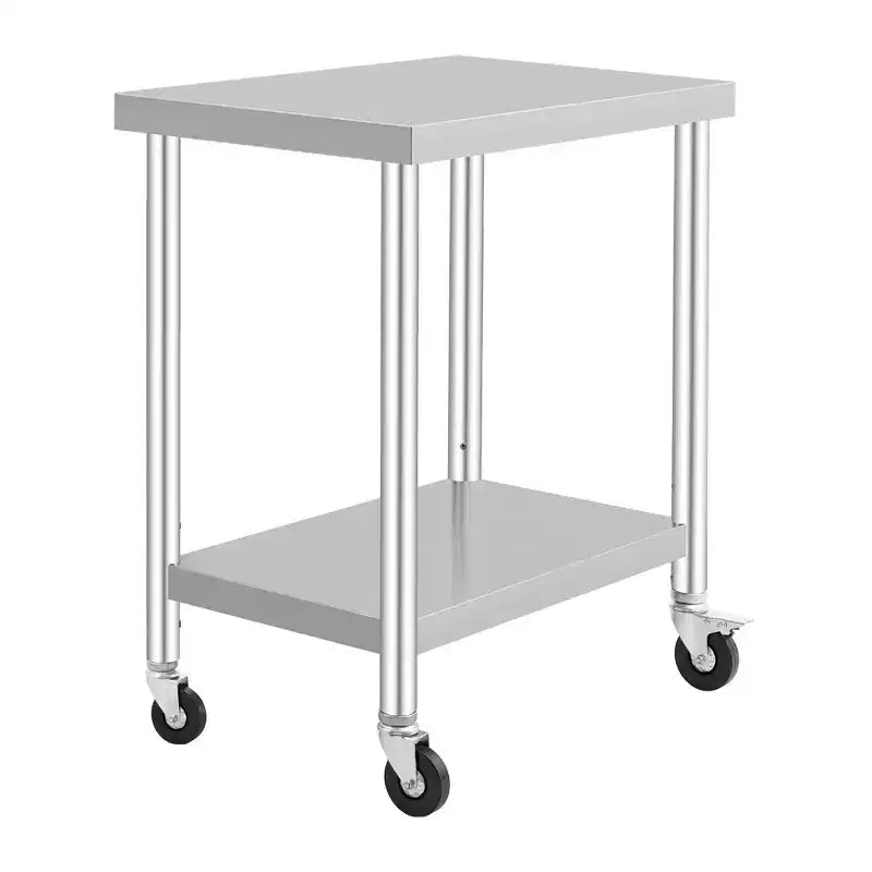 Mesa de Trabajo de Acero Inoxidable con Ruedas - Mesa de Preparación Comercial con Estante Ajustable, Capacidad de 300 lb