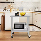 Mesa de Trabajo de Acero Inoxidable con Ruedas - Mesa de Preparación Comercial con Estante Ajustable, Capacidad de 300 lb