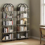Bookshelf for Living Room - 71 Arched 5-Tier Bookcase with Metal Frame, Freestanding Storage Shelf for Bedroom, Office