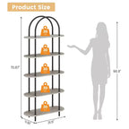 Estantería para salón - Librería arqueada de 5 niveles de 71 pulgadas con estructura metálica, estantería de almacenamiento independiente para dormitorio, oficina