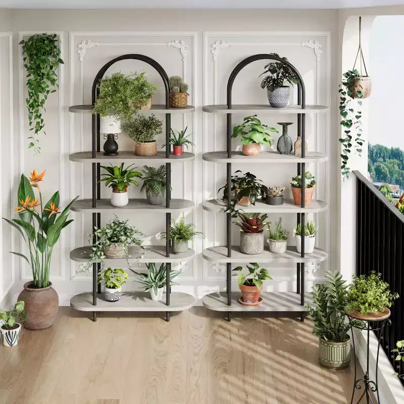 Estantería para salón - Librería arqueada de 5 niveles de 71 pulgadas con estructura metálica, estantería de almacenamiento independiente para dormitorio, oficina