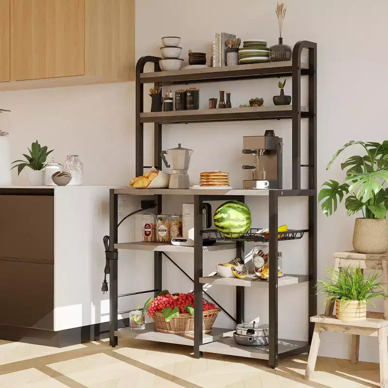 Estantería industrial de cocina para panadero con toma de corriente - Soporte para microondas de 6 niveles que ahorra espacio
