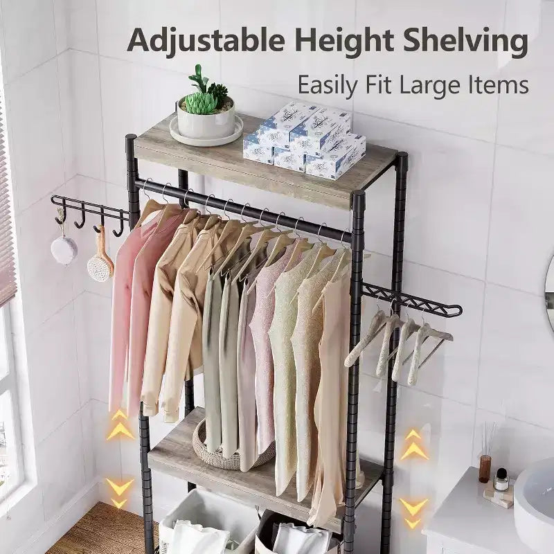 Organizador de lavandería ajustable Acekool 30 - Estante de almacenamiento de 4 niveles con ganchos de secado (gris/negro)