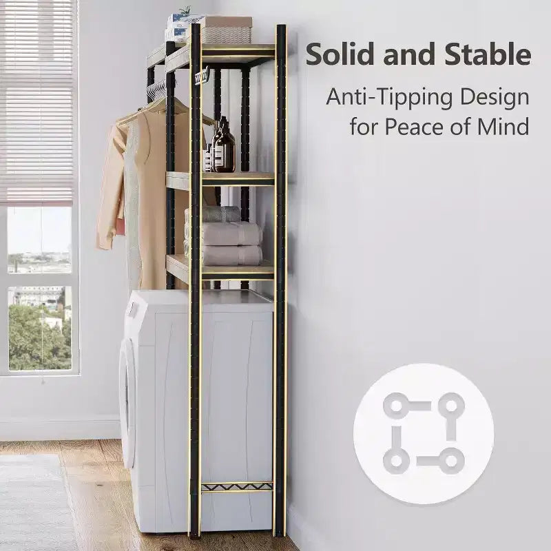 Organizador de lavandería ajustable Acekool 30 - Estante de almacenamiento de 4 niveles con ganchos de secado (gris/negro)
